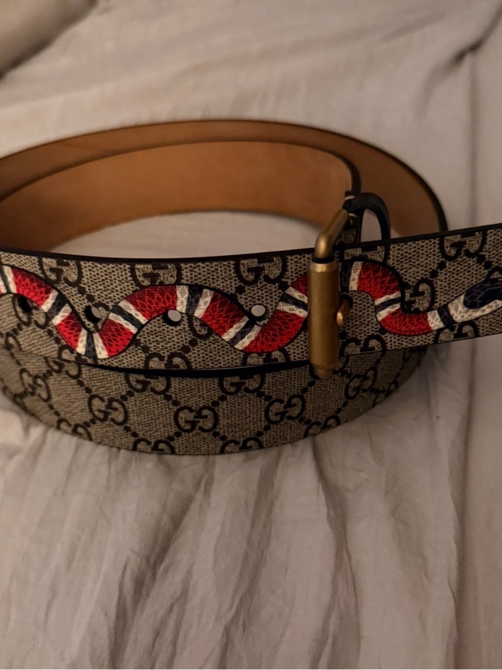 Gucci GG Supreme Canvas Belt with Red & White Snake Motif